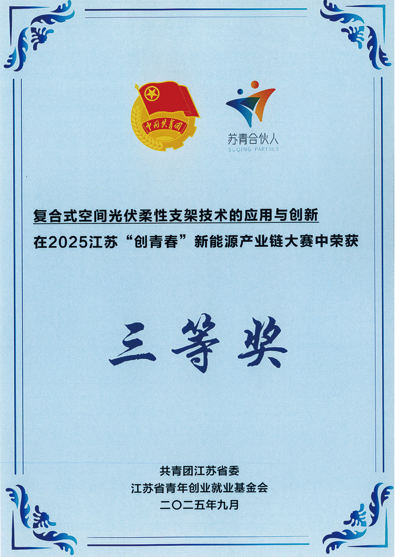 Third Prize, 2025 Jiangsu Youth Innovation Competition – New Energy Industry Chain Track